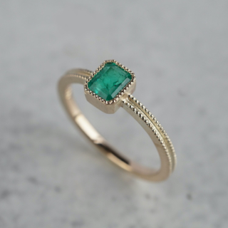 Emerald double milgrain ring