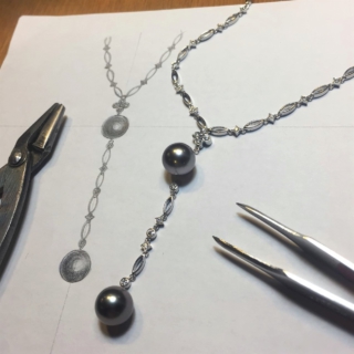Black pearl & diamond necklace