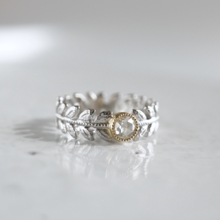 Diamond rose leaf ring